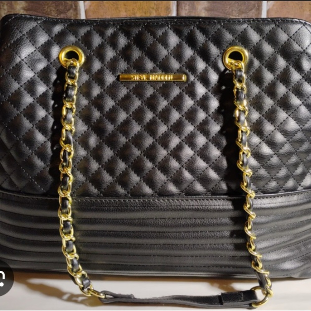 Steve Madden Black and Gold Quilted Shoulder Bag